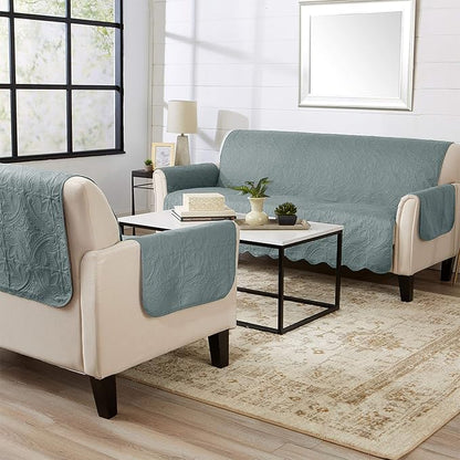 Medallion Stitched Solid Furniture Protector Stain Resistant Durable Furniture Protector Elenor Collection (Recliner, Mirage Gray/Flax)