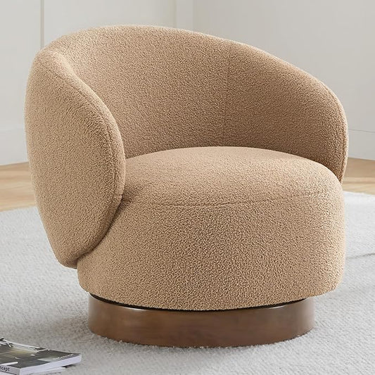 Swivel Accent Chair Round Barrel Armchair Upholstered Performance Fabric for Living Room Bedroom Waitingroom,1 Box,Sand