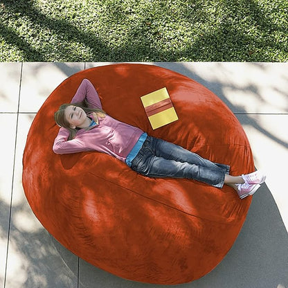 Giant Fur Bean Bag Chair Cover for Kids Adults, (No Filler) Living Room Furniture Big Round Soft Fluffy Faux Fur Beanbag Lazy Sofa Bed Cover (Orange, 6FT)