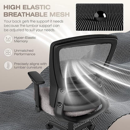 T96C Ergonomic Home Office Chair, Mesh Computer Desk Chair with 4D Armrests, Adjustable Lumbar Support,Tilt Function, Executive Rolling Swivel Task Chair for Long Hours (Stone)