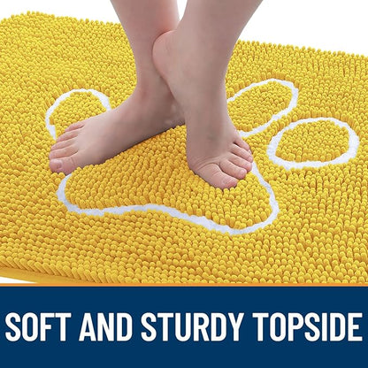 OLANLY Door Mat for Muddy Dog Paws 48x30, Ultra Absorbent Chenille Mud Doormat with Paw Print Design, Non-Slip Washable Doormat for Indoor Entryway, Quick-Dry Pet Bed Mats for Dirty Dogs, Yellow