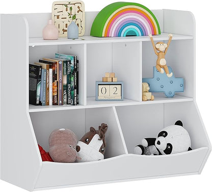 UTEX Toy Storage Organizer with Bookcase, Kid’s Multi Shelf Cubby for Books,Toys, Storage Organizer for Boys,Girls Play Room/Bedroom-White