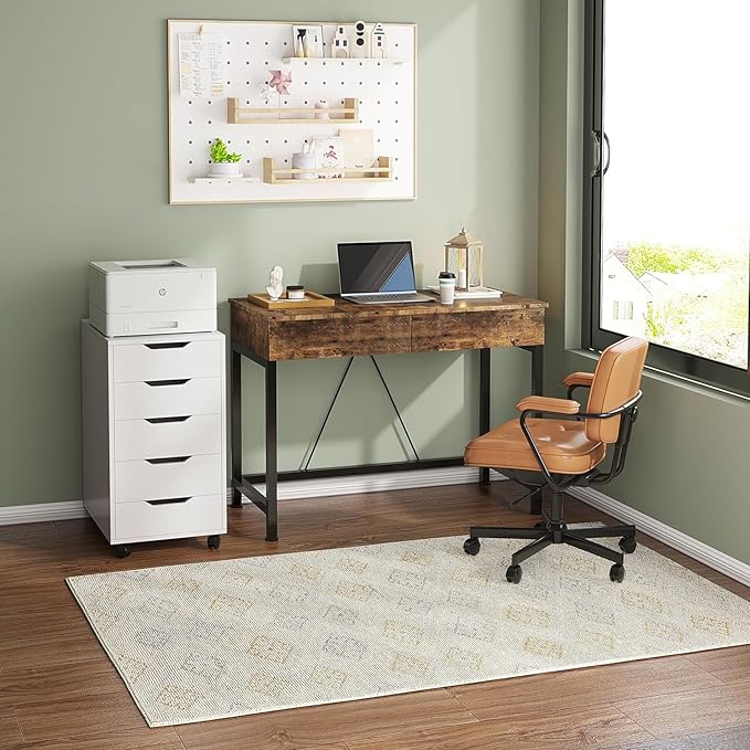 CAIYUN 40“ Small Desk for Bedroom, Computer Desk with 2 Wooden Drawers, Home Office Desk with Storage, Vanity Desk, Kids Study Writing Desk for Small Space, Vintage Table for Bedroom,(Rustic Brown)