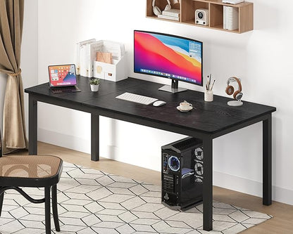 GarveeHome 78.7in Industrial Dining Table for 6, Wooden Long Dinner Table with Mortise Tenon Design, Kitchen Table with Sturdy Metal Legs, for Dining Room Home Office Living Room, Black