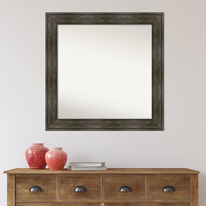 Amanti Art Grey Bathroom Mirror for Over Sink, 30x30 Pinstripe Plank Grey Narrow Square Vanity Mirror, Large Country Rustic Frame, Hangs Horizonally and Vertically, Bathroom Wall Decor, Non-Beveled