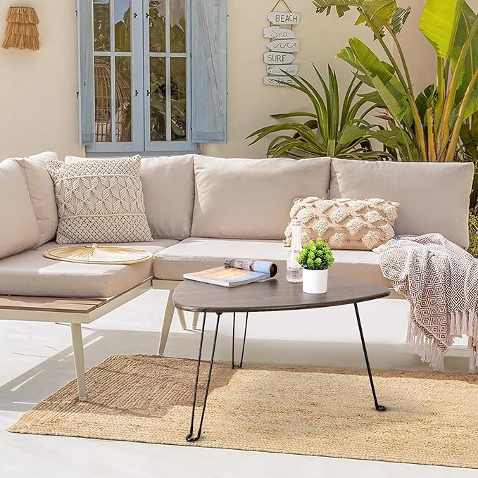 Folding Coffee Tables for Small Spaces Foldable Industrial Sofa Center Table Triangle Design Wood Framed Coffee Table Mid Century Rustic Brown Floor Desk for Living Room Balcony