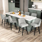 Counter Height Bar Stools Set of 8, Modern Swivel Barstools with Back and Wood Legs, Linen Fabric Upholstered Bar Chairs, 26" H Kitchen Counter Stools, Kitchen Island Home Bar, Light Grey