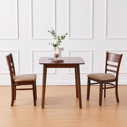 Livinia Aslan 29.5" Malaysian Oak Square Wooden Dining Table/Small Solid Wood Kitchen Desk (Walnut)