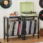 LELELINKY 2-Tier Bamboo Record Player Stand Set of 2 with Vinyl Record Storage up to 100 Albums, Boho Bedroom Record Holder and Multi-Functional End Table for Living Room, Black