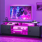 DWVO Modern TV Stand for 65/75 Inch TVs, Entertainment Center with LED Lights, TV Shelf with Storage Cabinets & Movable Partition, TV Console for Living Room, Black