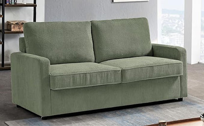 Reversible Sleeper Sofa Bed with Comfortable Memory Foam Mattress, Convertible Corduroy Full Size Pull Out Couch for Living Room, Space Saving Furniture, 70" Wide, Rectangular Arms, Dark Green