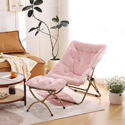 Comfy Folded Chair, Soft Faux Fur Oversized Folding Chair, Flexible Lounge Lazy Chair for Kids Girls Teens Adults, Moon Chair for Dorm Rooms, Bedroom, Living Room
