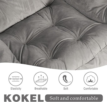 Lazy Chair with Folding Ottoman,Living Room Chairs, Accent Contemporary Lounge Chair, Single Steel Frame Leisure Sofa Chair with Armrests and A Side Pocket (Light Gray)