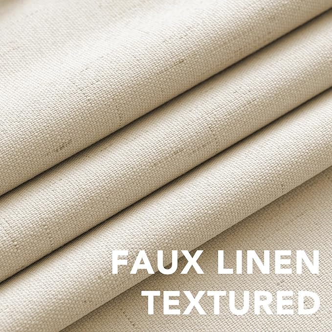 H.VERSAILTEX 100% Blackout Curtains for Bedroom Thermal Insulated Linen Textured Curtains Heat and Full Light Blocking Drapes Living Room Curtains 2 Panel Sets, 42x45 Inch, Bleached Sand