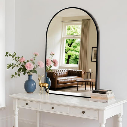 Arched Wall Mirror 24"X36", Black Bathroom Vanity Mirrors for Over Sink, Modern Farmhouse Mirror Wall Mounted, Curved Arch Design for Bedroom, Living Room & Home Decor