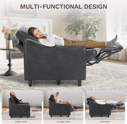 COLAMY Pushback Electric Recliner Chair, Premium Leather Upholstery with Adjustable Angles, Extra Lumbar Pillow, Built-in Charging Port, Business-Casual Style for Living Room（Black