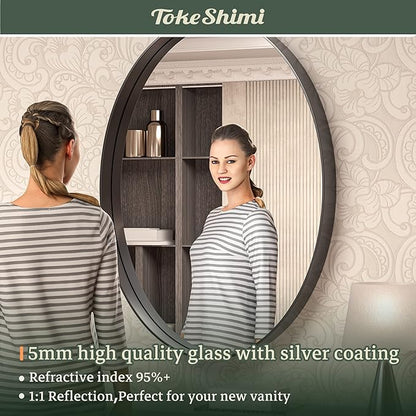 TokeShimi Black Oval Mirrors for Wall Decor 24x36 Inch with Non-Rusting Aluminum Alloy Brushed Matte Framed Wall Mounted for Bathroom, Entryway, Living Room, Bedroom,Vanity or Horizontal