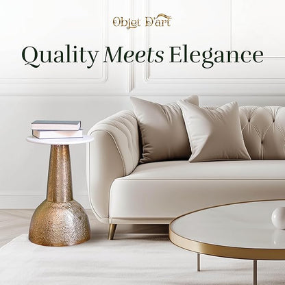 OBJET D'ART Small Round Gold End Table, Cupola, 22'' Height, Vintage Metal Accent, Side, Pedestal, Coctail and Drink Tables for Living Room and Small Spaces
