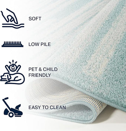 JONATHAN Y Khalil Modern Berber Stripe Turquoise/Cream Runner Rug, 2x8, Contemporary, Bohemian, Easy-Cleaning for Living Room, Bedroom, Kitchen, Pet Friendly, Non-Shedding (MOH207D-28)