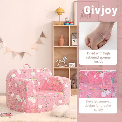 Toddler Chair Plush Kids Couch, Comfy Kids Sofa Toddler Lounger Chair for Bedroom, Convertible Toddler Couch for Girls and Boys, Reading Chair for Kids