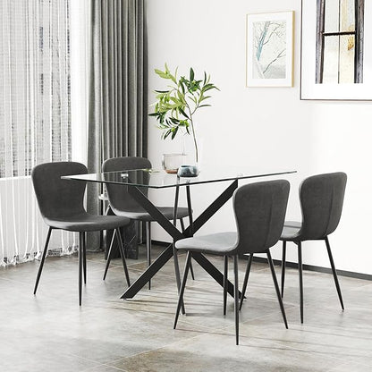 Tempered Glass Dining Table 48 Inch Mordern Rectangular Kitchen Table with Black Metal Legs for Dining Room Kitchen
