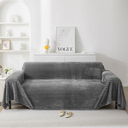 HAOMAIJIA Faux Fur Sofa Covers Couch Covers for 3 Cushion Couch Sofa Pet Friendly Soft Non Slip Couch Cover for Dogs Washable Sectional Couch Covers L Shape Furniture Protector (Grey, 71"x150")