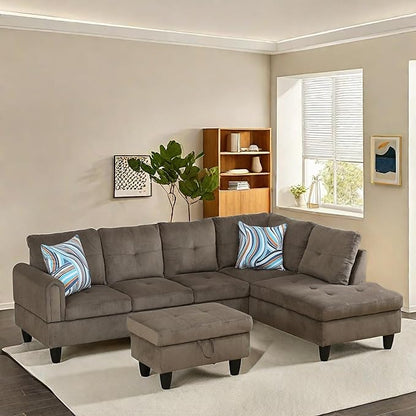 NAYSAYE Sectional Couch with Ottoman Storage, L Shaped Couch Sofa Furniture Sets, Modern Comfy Modular Comfy Sofa for Living Room Bedroom, Office and Apartment, Brown