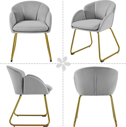 Yaheetech Flower Shape Velvet Vanity Chair, Modern Side Chair Armchair with Golden Metal Legs for Living Room/Dressing Room/Bedroom/Home Office/Kitchen, Gray