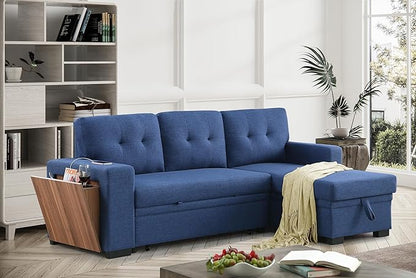 Ball & Cast L-Shape Reversible Sectional Sleeper Sofa Bed,4 in 1 Pull Out Couch with Storage Chaise USB Ports & Cup Holder,Convertible Sleeper Corner Couch Pull-Out Sofa Bed,for Living Room,Office
