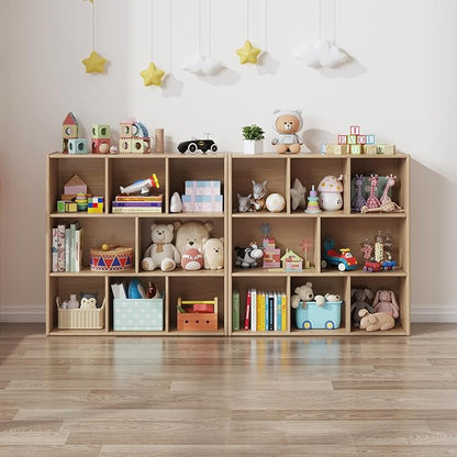 3-Tier Montessori Solid Wood Shelves Toy Organizers and Storage,8-Compartment Storage Cabinet with 4 Wheels,for Toddler Kids Room,Playroom,Classroom,Nursery,Kindergarten