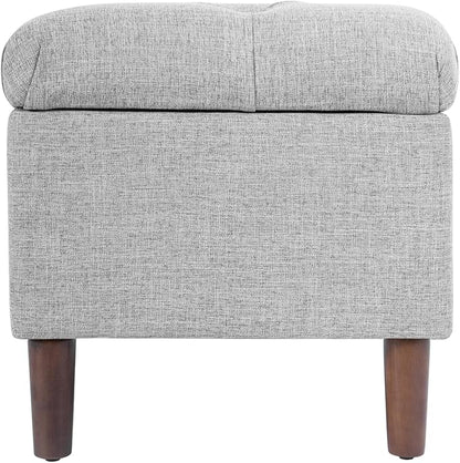 HomePop Home Decor | Tufted Ainsley Button Storage Ottoman Bench with Hinged Lid | Ottoman Bench with Storage for Living Room & Bedroom,Gray Woven