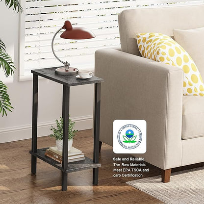 TUTOTAK Small Side Table, Narrow End Table, Set of 2, Skinny Sofa Table, Slim Nightstand, Couch Table, Living Room, Bed Room, Charcoal Grey TB01BY0622