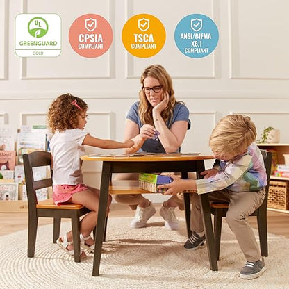 ECR4Kids Hideaway Table and Chair Set, Kids Furniture, Honey/Grey Wash, 3-Piece