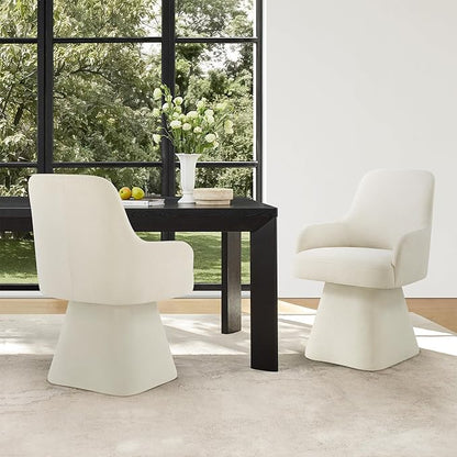 Swivel Dining Chair Set of 1, Mid Century Modern Chair Fabric Upholstered Armchair with Armrest & Ergonomic Backrest for Dining Room, Kitchen, Bedroom, Living Room, Beige