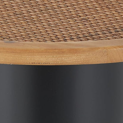 Deco 79 Metal Handmade Side End Accent Table Pedestal End Table with Brown Rattan Tabletop, Side Table 19" x 19" x 20", Black