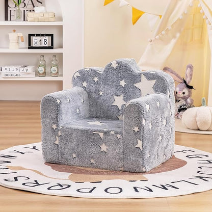 Tiita Kids Couch Plush Toddler Chair, Cloud-Like Glow in The Dark Kids Sofa Toddler Reading Chair with Washable Cover Carrying Handle, Convertible Children Sofa Chair for Girls and Boys
