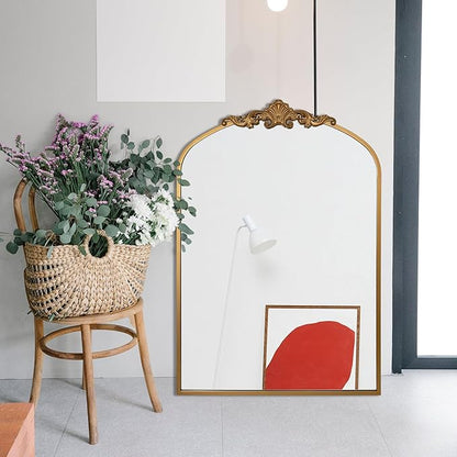 Ruomeng Arched Mirror Traditional Vintage Baroque Inspired Wall Mirror, Gold Wall Mounted Mirror for Entryway Fireplace Hallway Bathroom and Living Room, 24" x 36"