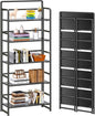 4NM No-Assembly 5 Tiers Folding Bookshelf Storage Shelves Vintage Bookcase Standing Racks Study Organizer Home Office (All Black)