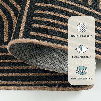 Lahome Modern Geometric Outdoor Easy Jute Rug, 3x5 Indoor Outdoor Rugs for Entryway Black Living Room Carpet, Farmhouse Washable Non Slip Carpet for Patio Courtyard Bedroom
