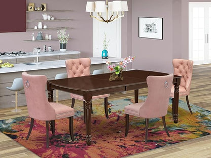 East West Furniture DODA5-MAH-23 5 Piece Dining Room Set Consists of a Rectangle Wooden Table with Butterfly Leaf and 4 Polyester Fabric Upholstered Chairs, 42x78 Inch, Mahogany