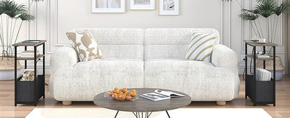 Narrow Side Table with Charging Station Set of 2, Small End Table for Small Spaces, Skinny Nightstands Set 2 with Storage Basket, 3 Tier Sofa Bedside Tables for Living Room,Bedroom, Grey