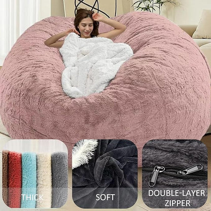 BCU Bean Bag Cover Comfy Beanbag Chair for Adults Without Filler Faux Fur Lazy Sofa Cover for Living Room Chairs, Dark Grey, 3.5FT