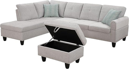 Halibur Sectional Sofa or Couch with Ottoman for Living Room, Apartment, Bedroom, Office