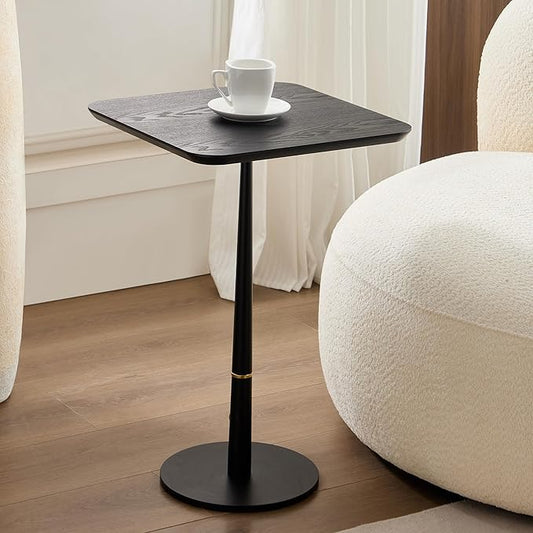 Small Side Table for Small Spaces Living Room, Tall End Side Table for Sofa Couch, Square Drink Coffee Tables, Modern Martini Cocktail Beverage Pedestal Stand for Bedroom, Black