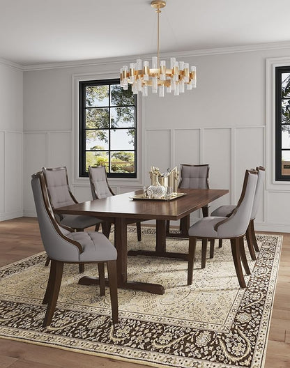 Manhattan Comfort Fifth Avenue Faux Leather Dining Chairs, Parsons Accent Furniture with Padded Wingback Seat, Fine Rectangular Stitching and Solid Beech Wood Frame, Set of 4, Grey