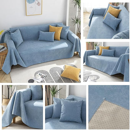 STACYPIK 100% Waterproof Blue Couch Cover for Pets, Sectional L Shape Sofa Cover for 2 Cushion Couch, Anti-Cat Scratch Furniture Protector Cover, Anti Slip Sofa Throw Cover for Dogs Kids-71x102IN