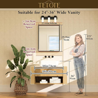TETOTE Brushed Gold Bathroom Mirror 24" x 30" Brushed Gold Brass Rectangle Beveled Framed Bathroom Vanity Mirror for Over Sink, Tempered Glass, Modern Farmhouse Bedroom, Entryway, Living Room