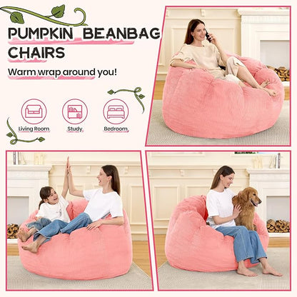 HABUTWAY Giant Bean Bag Chair for Adults/Kids/Teens, Pumpkin Bean Bag Couch Comfy Reading Chair for Bedroom, Corduroy Lazy Sofa Loughe Chair with Wider Seat Depth & Non-Slip Bottom(Pink)