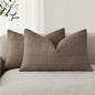 Foindtower Set of 2 Decorative Linen Check Throw Pillow Covers Neutral Farmhouse Lumbar Cushion Covers Modern Boho Home Decor for Sofa Chair Couch Bedroom Living Room Outdoor,12×20 Inch,Taupe Grey