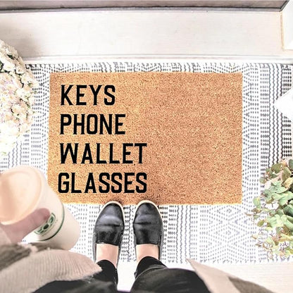 Funny Coir Doormat Keys Phone Wallet Glasses Front Door Mat Entryway Outdoor Mat with Heavy Duty Front Porch Decor Welcome Mats House Warming Gift Doormat Entry Natural Coir Mat 23.7 x 15.7 inch